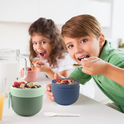 Joghurtbecher to go Kinder Snackbox Müslibecher Klapplöffel 600ml+50ml