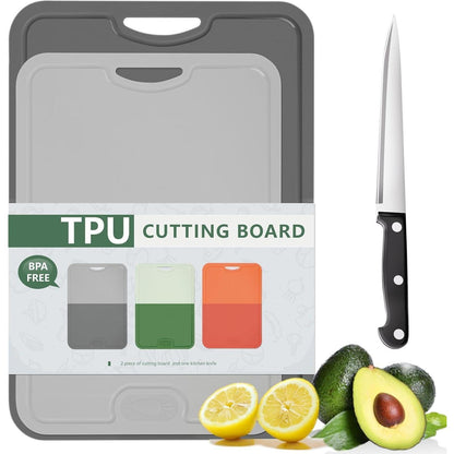 Flexibles Schneidebrett-Set TPU, BPA-frei, mit Saftrille (Grau M+S)
