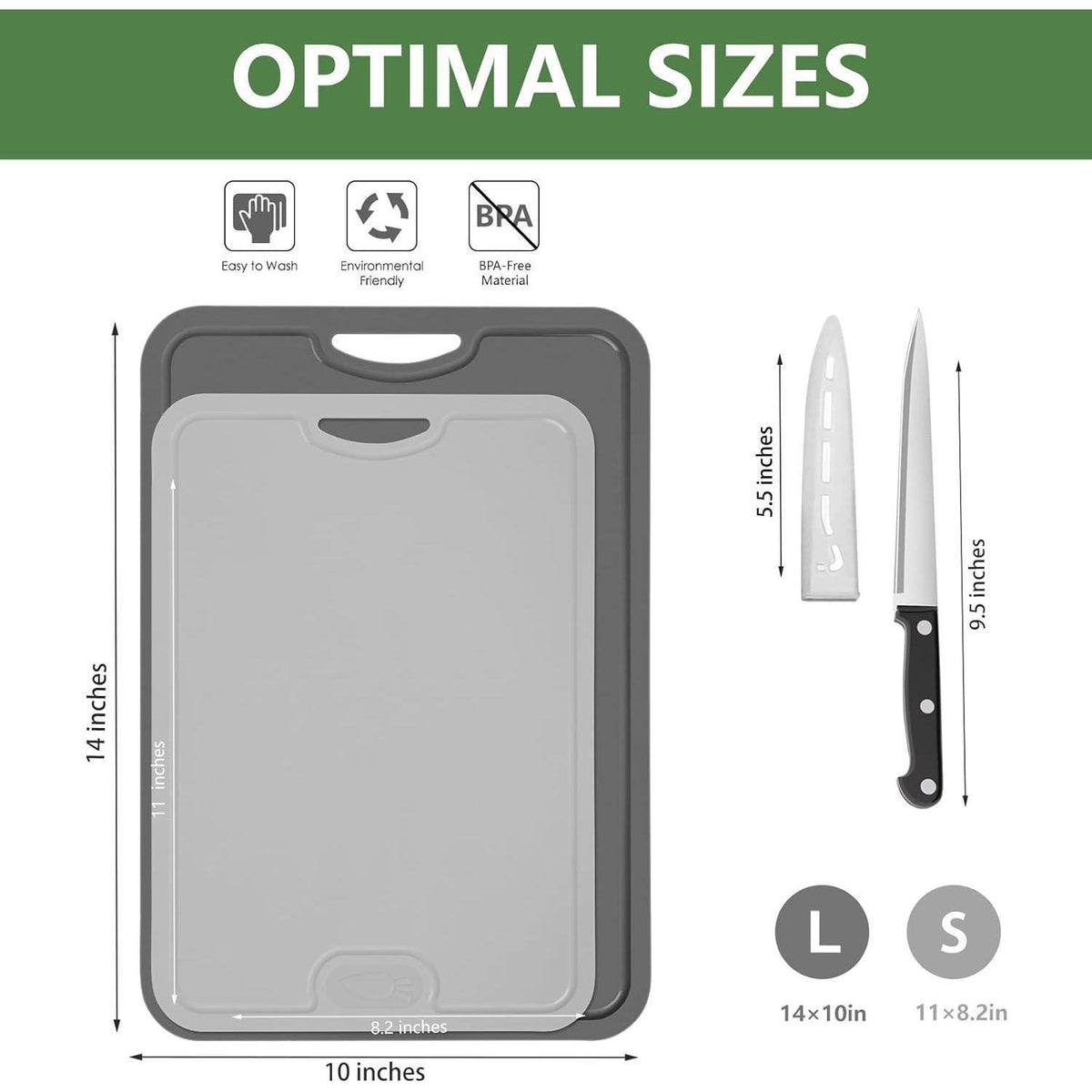 Flexibles Schneidebrett-Set TPU, BPA-frei, mit Saftrille (Grau M+S)