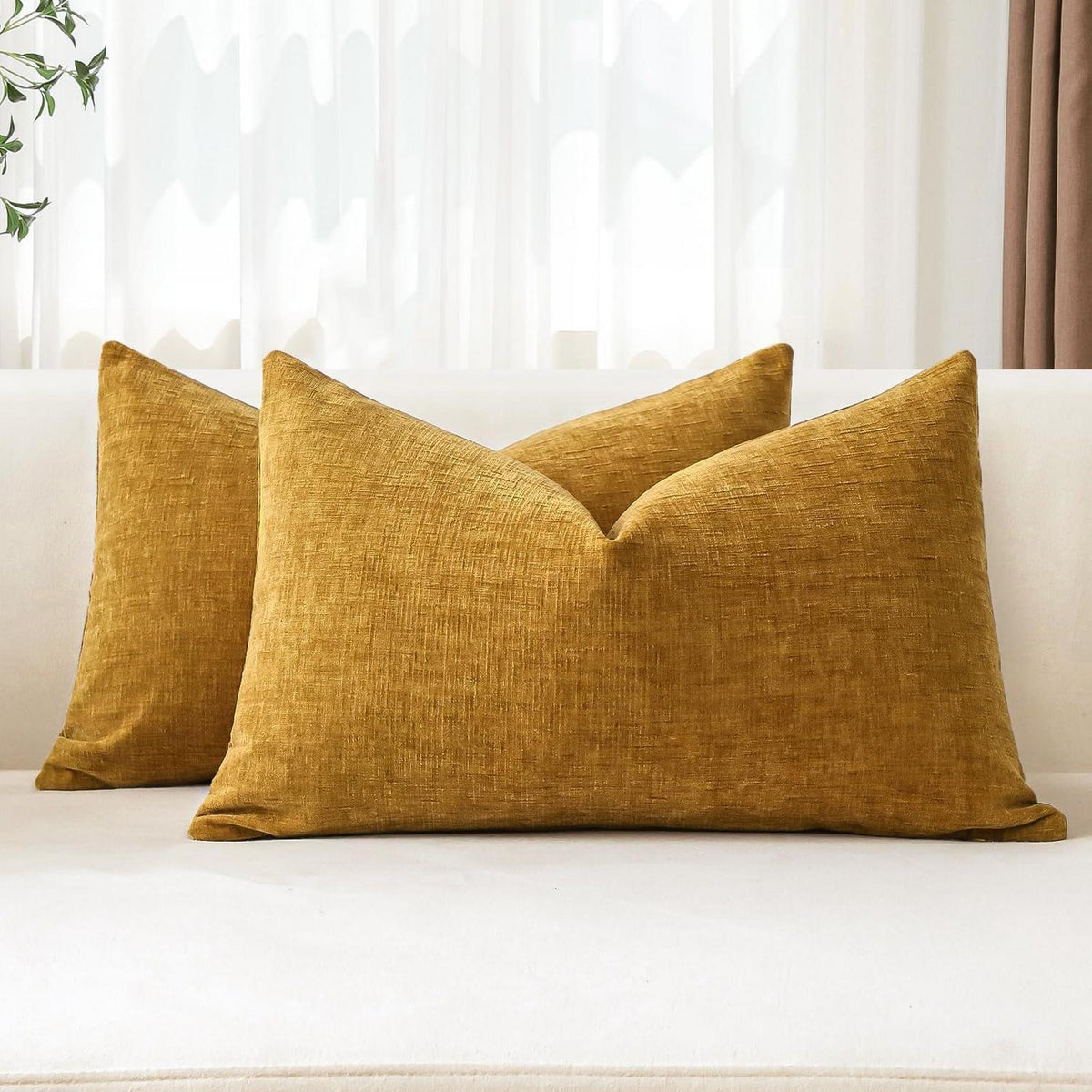 2er Set Chenille Kissenbezüge Goldgelb 30x50 cm