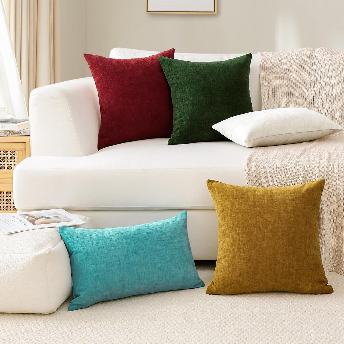 2er Set Chenille Kissenbezüge Goldgelb 30x50 cm