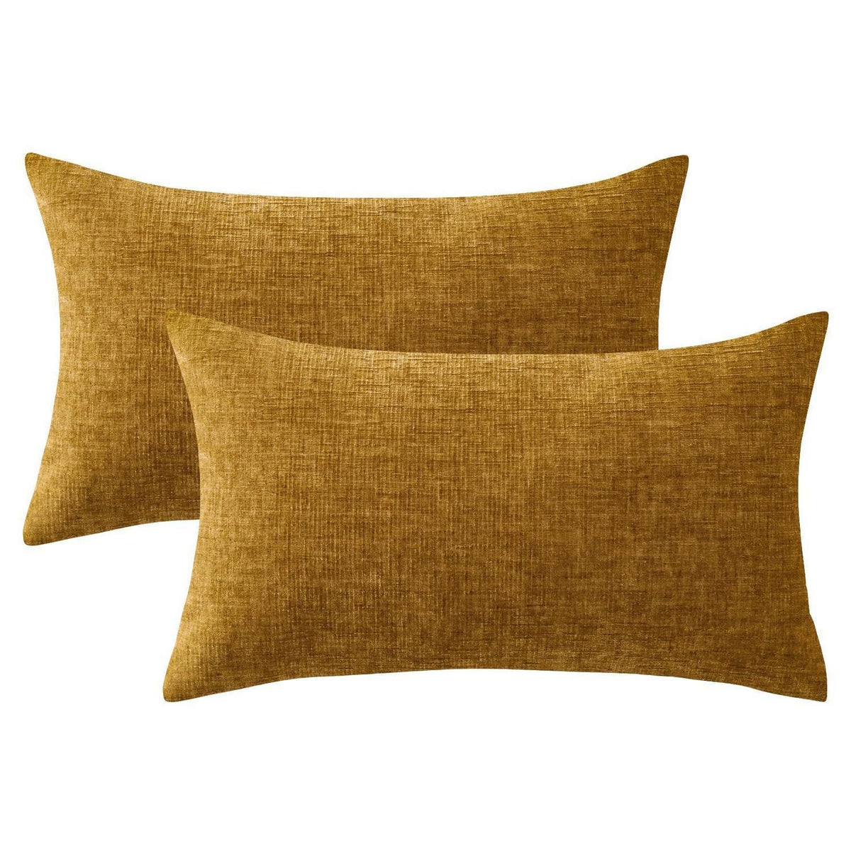 2er Set Chenille Kissenbezüge Goldgelb 30x50 cm