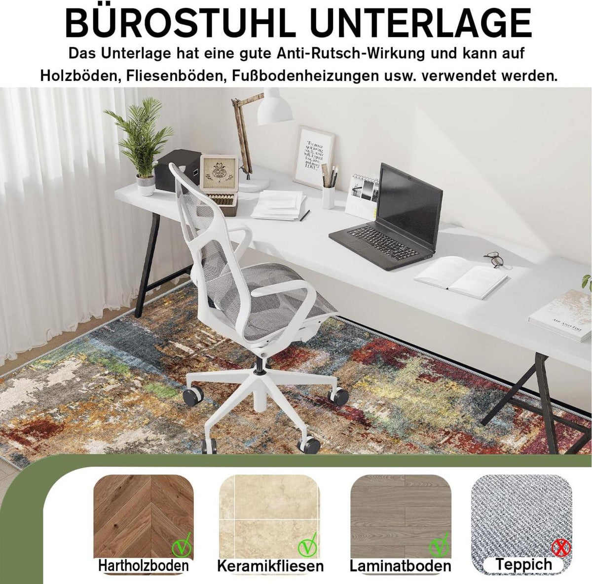 Bürostuhl Unterlage 90x150cm für Hartböden rutschfest Kratzfest Rot