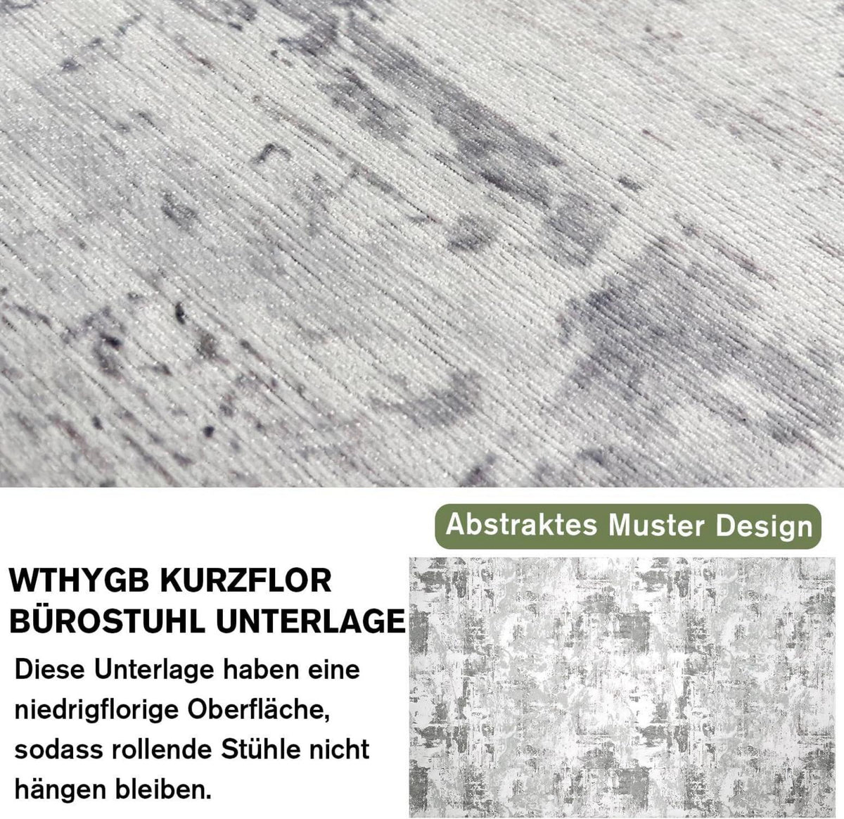 Graue WTHYGB Bürostuhl Unterlage 90x150cm für Hartböden