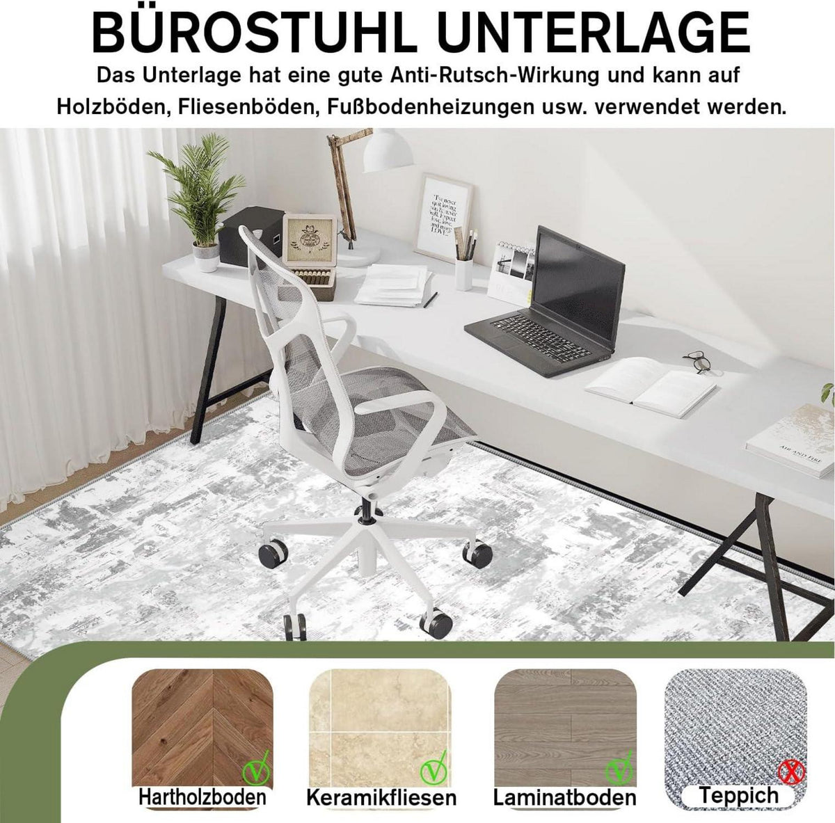 Bürostuhl Unterlage 90x150cm Hartböden Gaming Stuhlmatten rutschfest