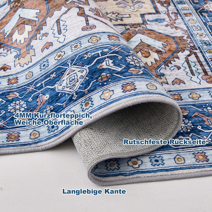 Großer Vintage Oriental Teppich 160x230cm Blau Soft Low Pile Gemütlicher Teppich
