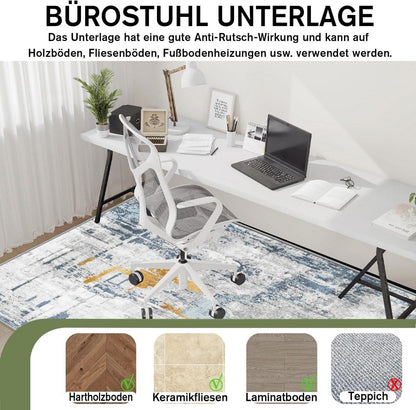 Bürostuhl Unterlage 90x150cm Hartboden Gaming Stuhlmatte Blau Gelb
