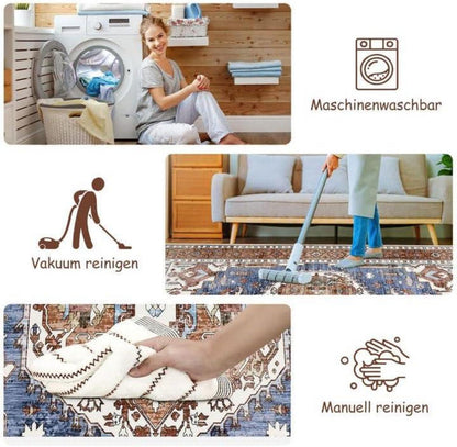 Teppich Wohnzimmer Vintage Ziegelrot Niedriger Flor 160x230 cm