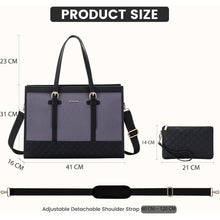 Laptoptasche Damen Leder Canvas 15,6 Zoll Arbeitstasche Grau Schwarz