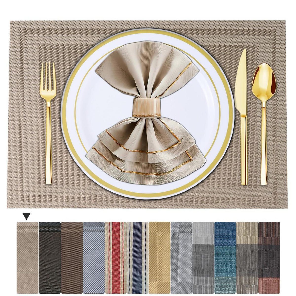 Abwaschbare Platzsets 8er Set – Beige Vinyl Tischsets