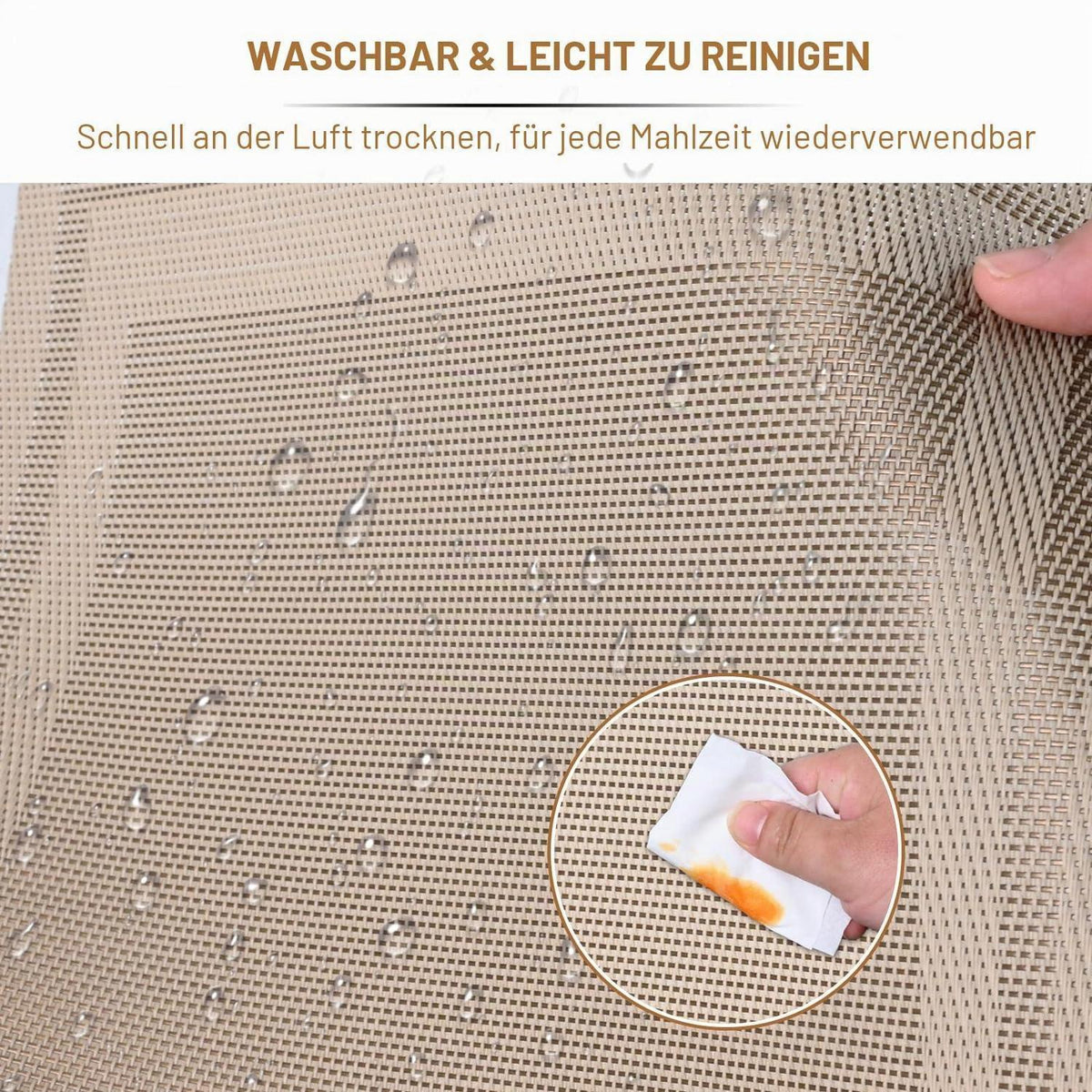 Abwaschbare Platzsets 8er Set – Beige Vinyl Tischsets