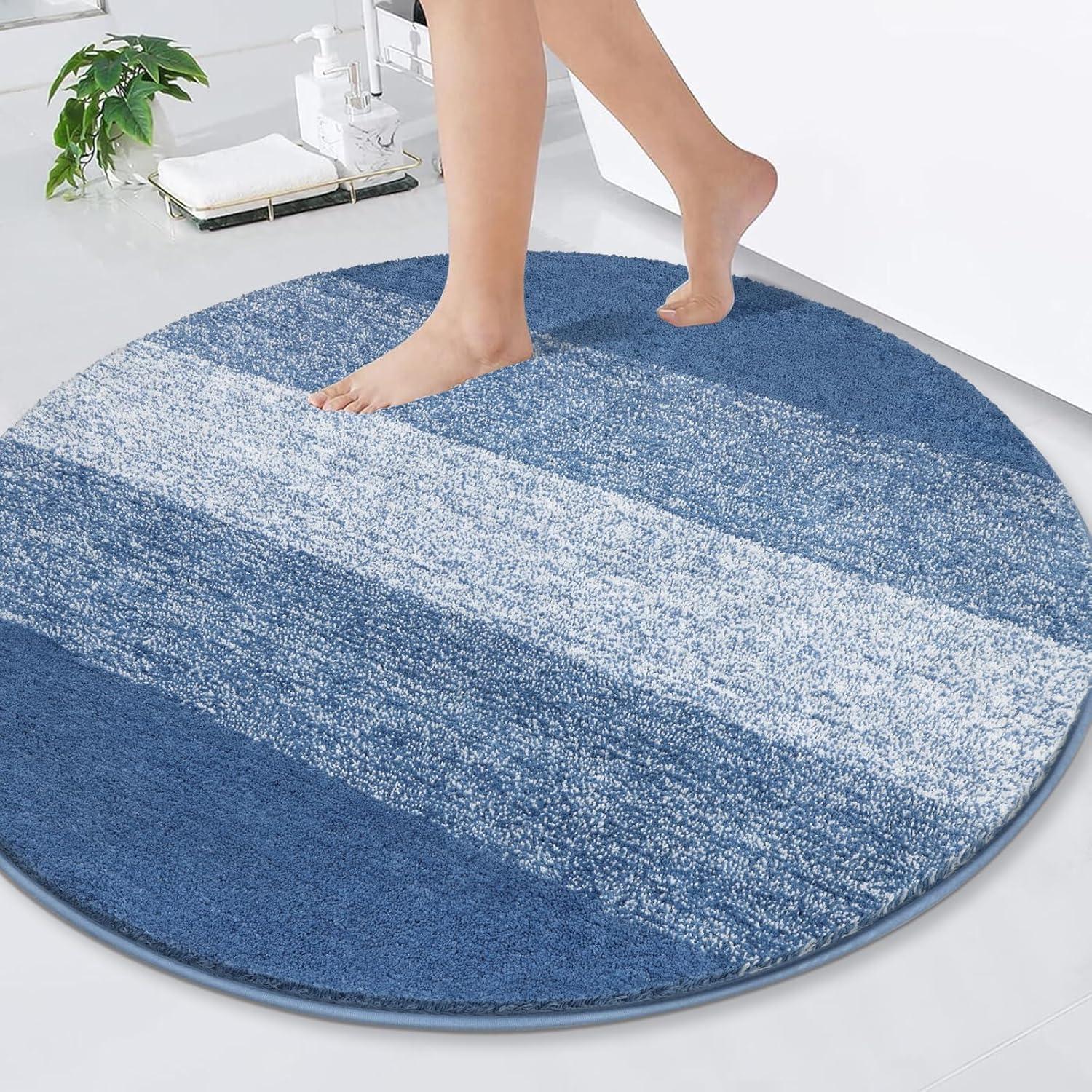 Enyhom Rund Badematte Blau 90cm - Rutschfest Waschbar Saugfähig Weich