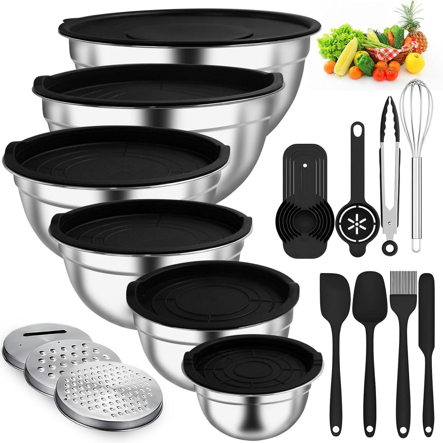 Edelstahl Rührschüssel Set 6-teilig mit Deckel und Reibe