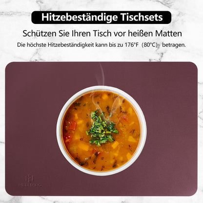 Abwaschbare Lederoptik Tischsets im 2er Set mit Untersetzern, Weinrot