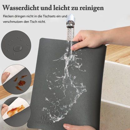 Abwaschbare Lederoptik Tischsets im 2er Set mit Untersetzern, Weinrot