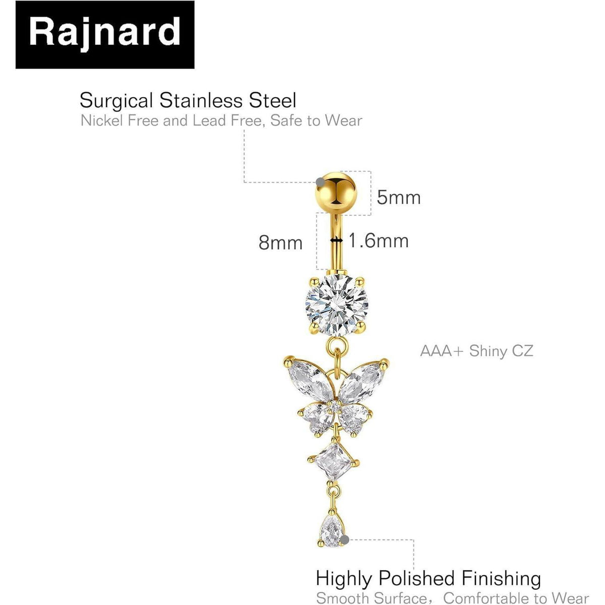 Bauchnabelpiercing Schmetterling Chirurgenstahl Gold Silber 8mm