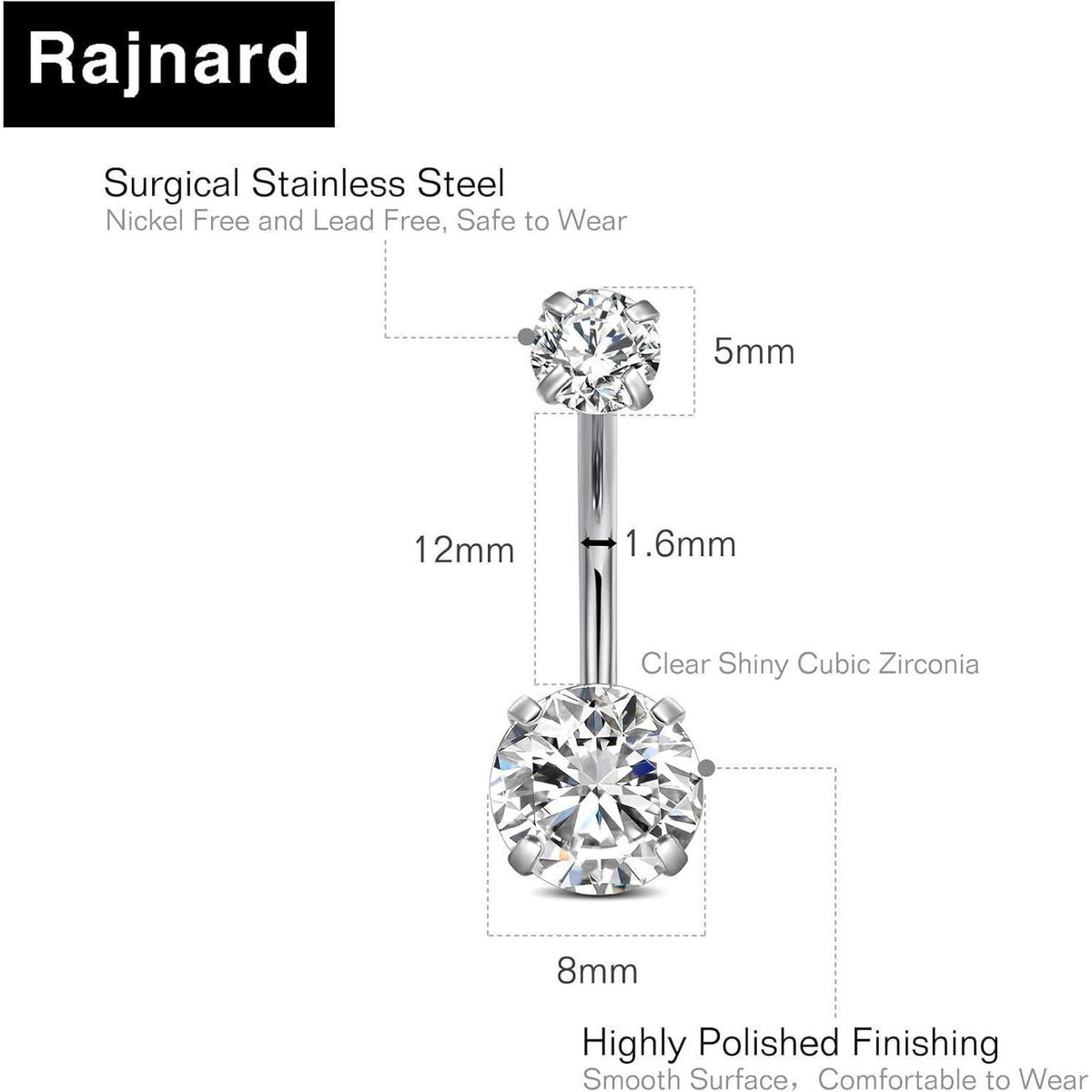 Bauchnabelpiercing Schmetterling Chirurgenstahl Silber 12mm