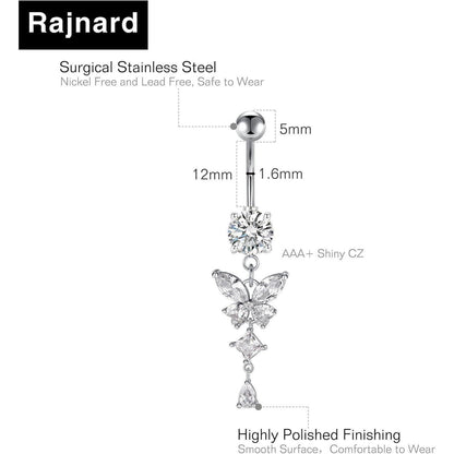 Bauchnabelpiercing Schmetterling Chirurgenstahl Silber 12mm