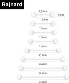 Klarer Bioflex Zungenpiercing Kunststoff 12-38mm 14g Schmuck