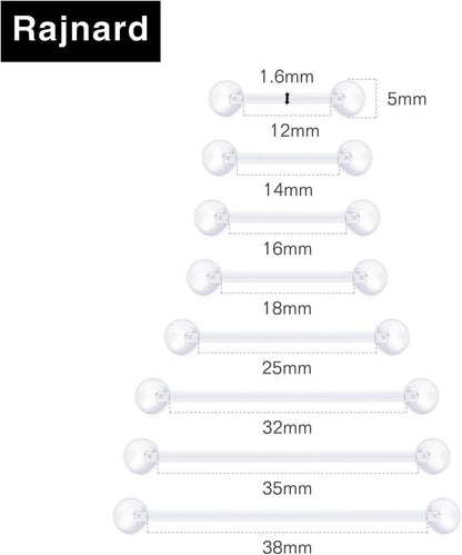 Klarer Bioflex Zungenpiercing Kunststoff 12-38mm 14g Schmuck