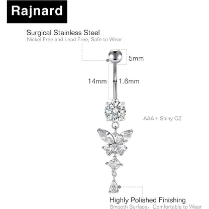 Bauchnabelpiercing Schmetterling Chirurgenstahl Silber 14mm