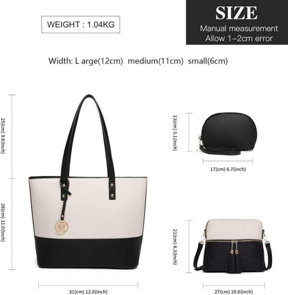 Miss Lulu Damen Handtasche 3 Stück Sets Henkeltasche Shopper Tote Bag Umhängetasche Geldbörse