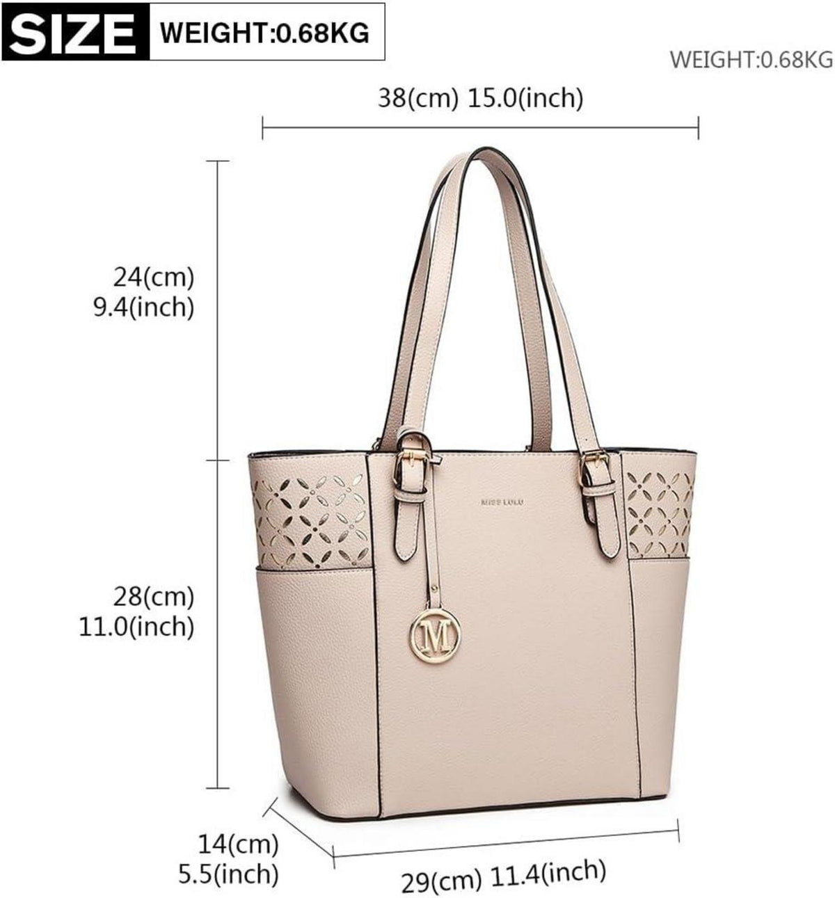 Miss Lulu Damen Handtasche Groß PU Leder Shopper Schultertasche Schwarz