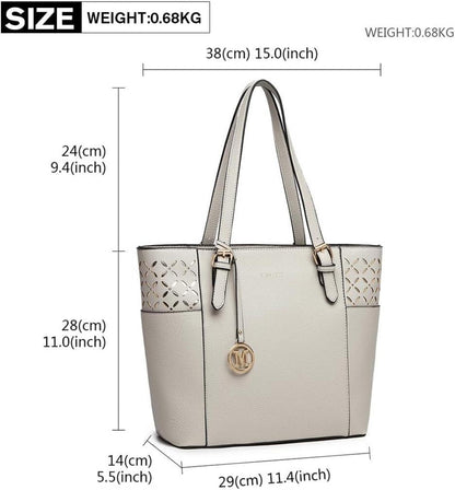 Miss Lulu Damen Handtasche Groß Shopper PU-Leder Schultertasche Schwarz