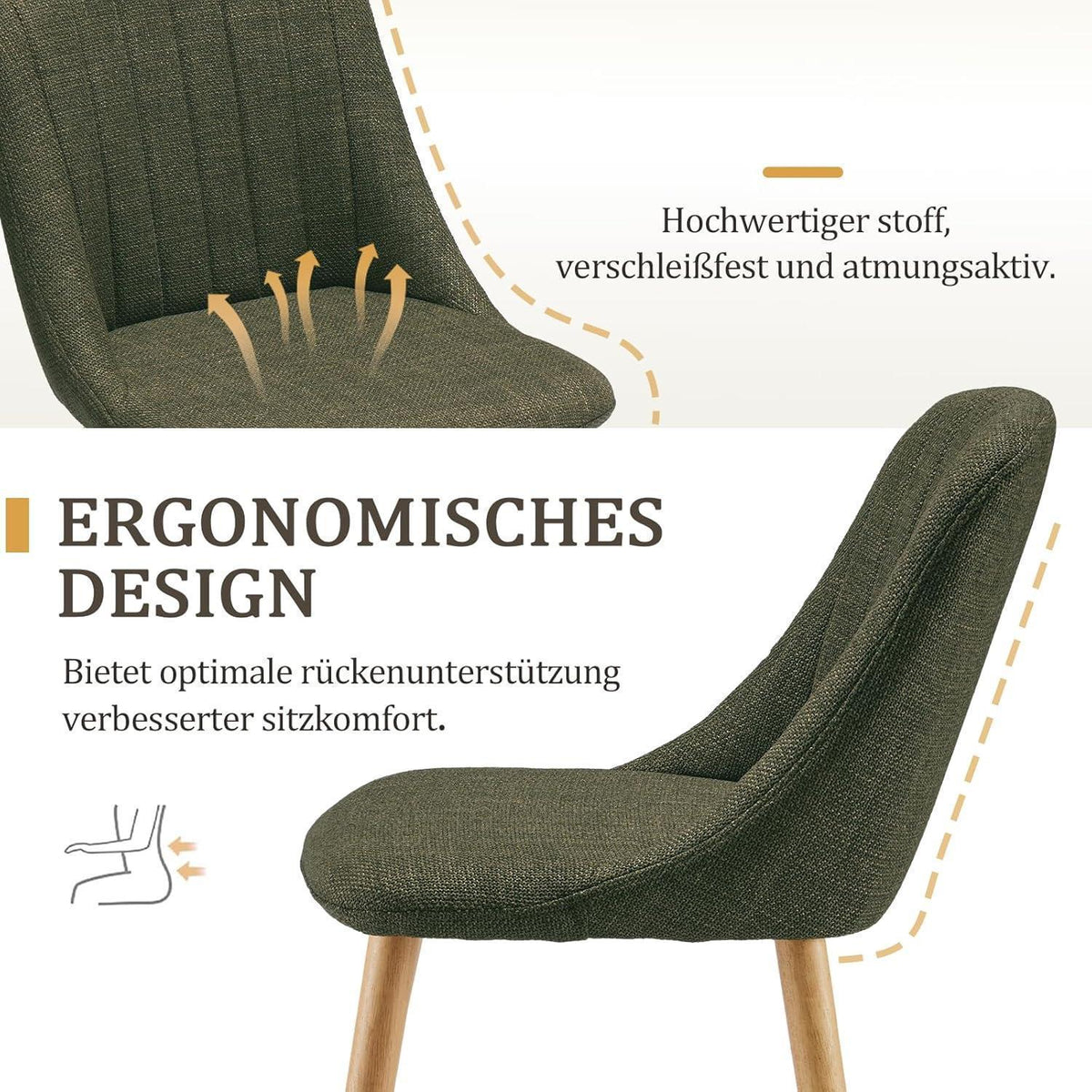 Esszimmerstuhl Set 4er – Grün, Holzbeine & Komfort