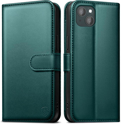 iPhone 15 Klapphülle RFID Blocker Kartenfächer Grün