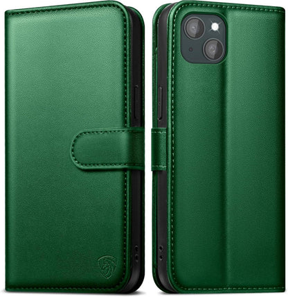 EASDNB iPhone 13 Klapphülle mit Panzer Schutz Glas KieferGrün