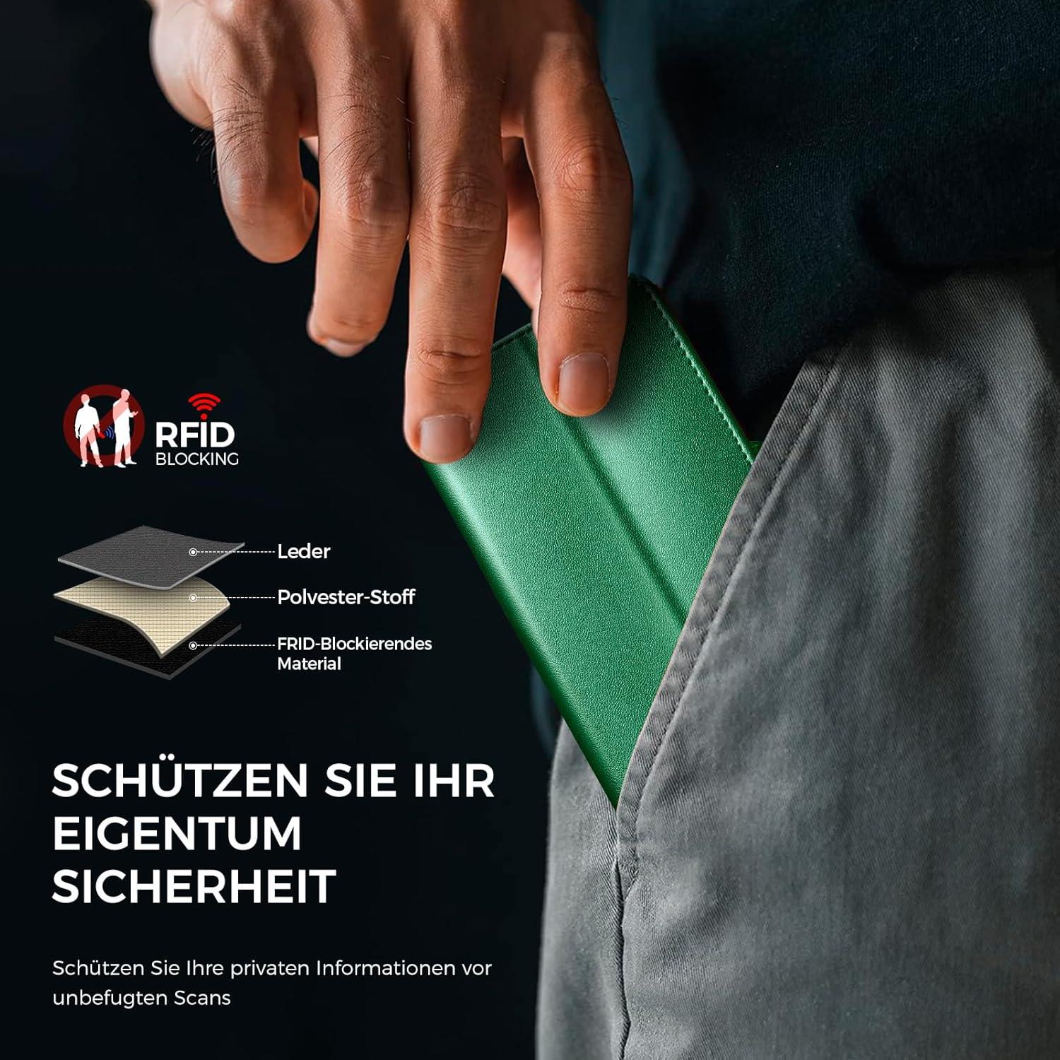 EASDNB iPhone 13 Klapphülle mit Panzer Glas Kartenfächer RFID Schutz Standfunktion Leder Stoßschutz KieferGrün