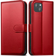 Handyhülle iPhone 15 Leder RFID Panzer Glas Rot