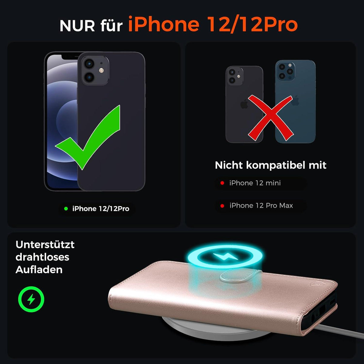 Handyhülle iPhone 12 Pro Klapphülle mit RFID Schutz Roségold