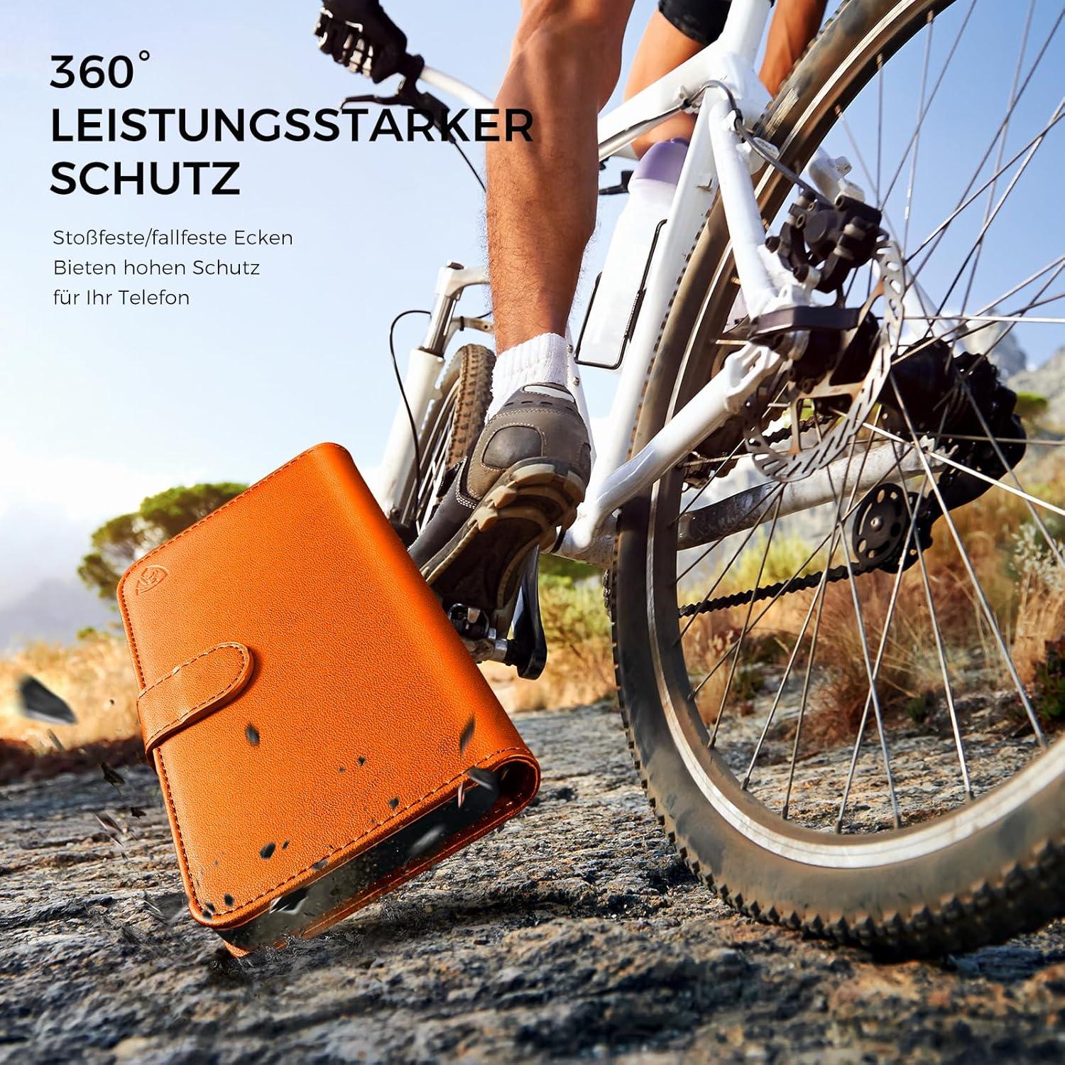Handyhülle für iPhone 14 Leder RFID Schutz Orange
