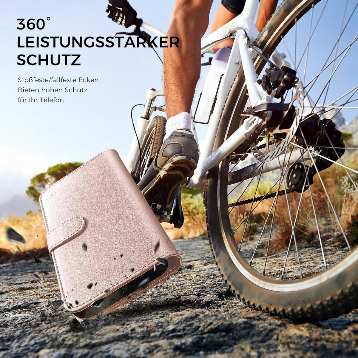 EASDNB iPhone 13 Klapphülle mit Panzer Glas RFID Roségold