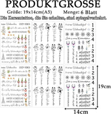 Kerzentattoos Weihnachten Rub on Sticker A5, DIY Kerzenfolie