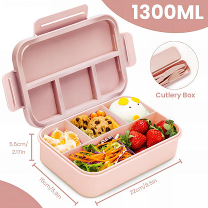Brotdose mit Fächern 1300ml, Lunchbox auslaufsicher 4 Fächer