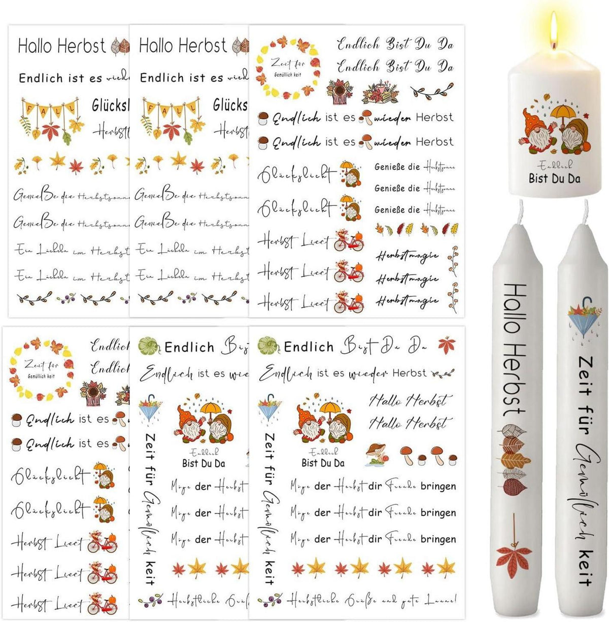 Herbst Herbstkerzen Kerzentattoos Sticker DIY Basteln Kids Geschenk