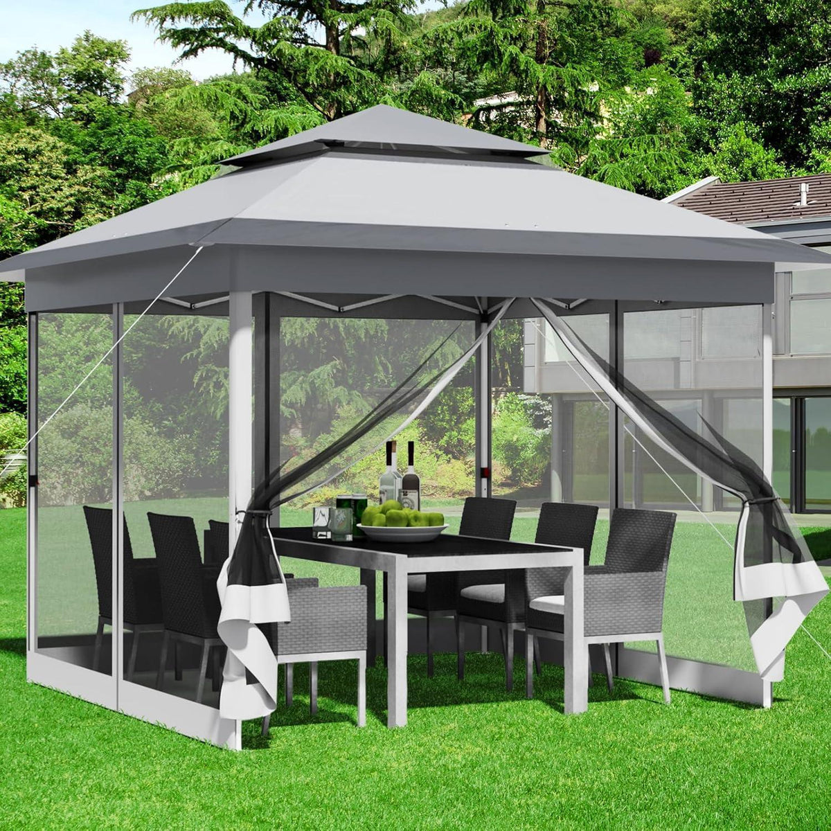 3x3m Pavillon mit Moskitonetzen, wasserdicht & stabil
