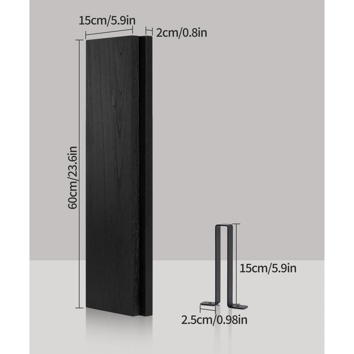 Wandregal Holz Schwarz 60cm 2er Set mit U-Halterung