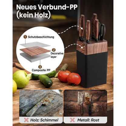 Messerblock Set 7-teilig aus Edelstahl mit Schärfer, Schwarz