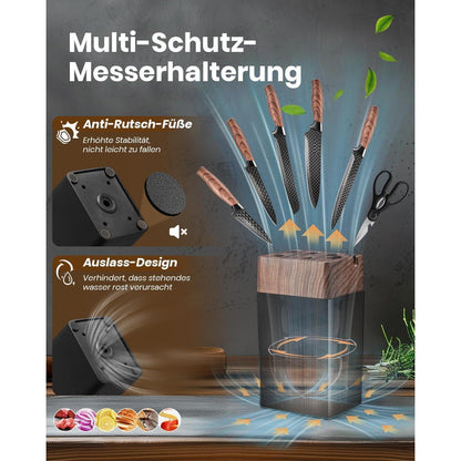 Messerblock Set 7-teilig aus Edelstahl mit Schärfer, Schwarz