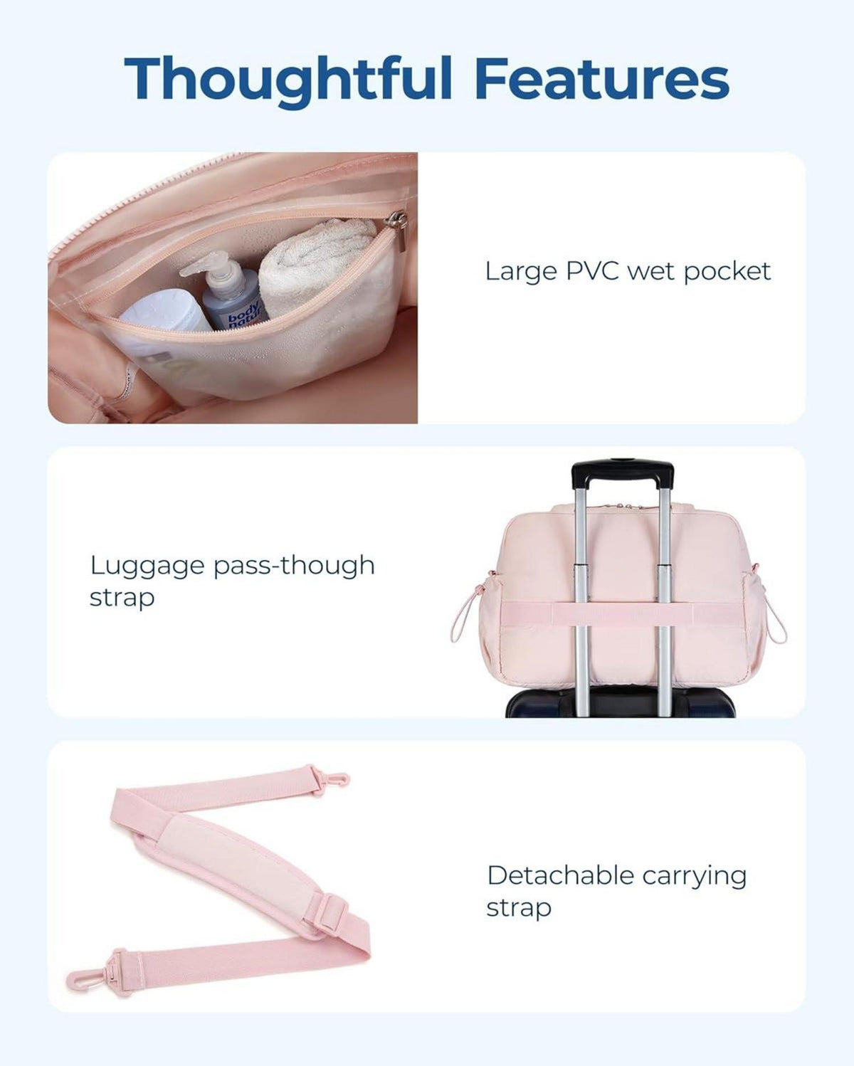 Sporttasche Damen 24l Weekender Wasserabweisend Fitness Rosa