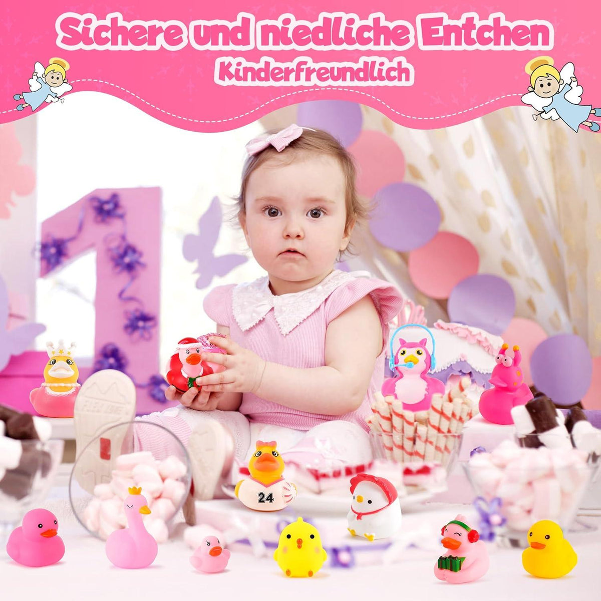 Adventskalender 2024 Kinder Ente Rosa Rubber Duck Badespielzeug