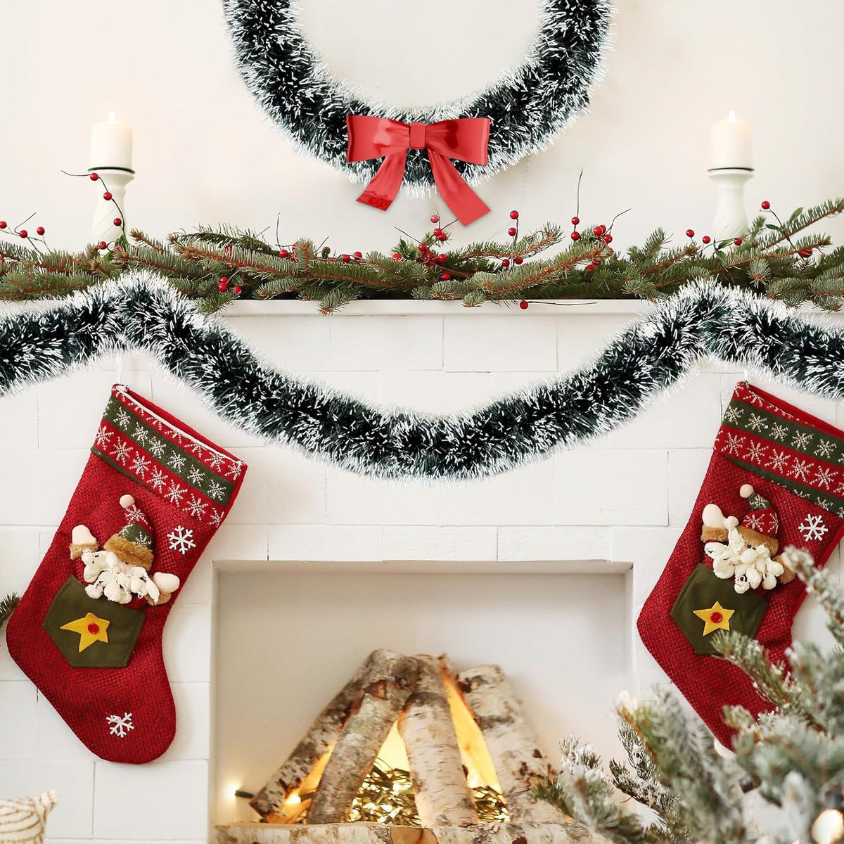 Weihnachtsgirlande 10M Grün Weiß Tannengirlande Deko Christmas Garland