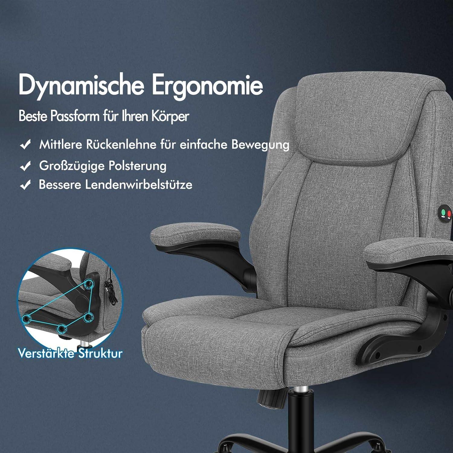 ALFORDSON Ergonomischer Massage Bürostuhl Grau Leinenstoff 150kg Max. Belastung