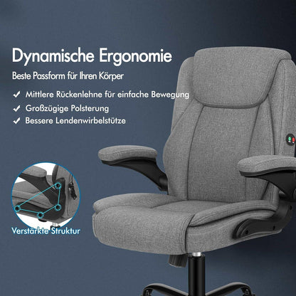 ALFORDSON Ergonomischer Massage Bürostuhl Grau Leinenstoff 150kg Max. Belastung