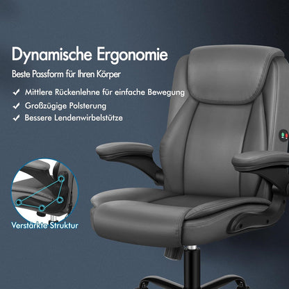 ALFORDSON Massage-Bürostuhl 150kg Belastbarkeit Pu-Leder 90-135° Rückenlehne Ergonomisch PC-StuhlGray Grau