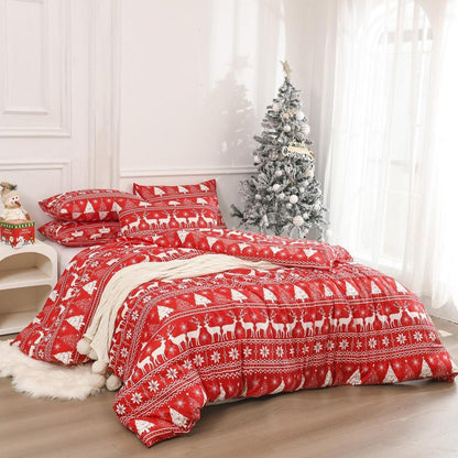 Weihnachts Bettwäsche Set 200x220 cm Rot Elch Motiv